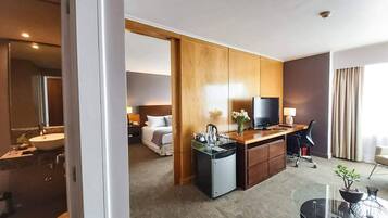 In-room safe, desk, laptop workspace, blackout drapes