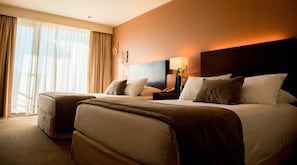 Standard Room, 2 Queen Beds, Non Smoking | In-room safe, desk, laptop workspace, blackout drapes