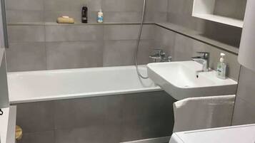 Hair dryer, towels, toilet paper