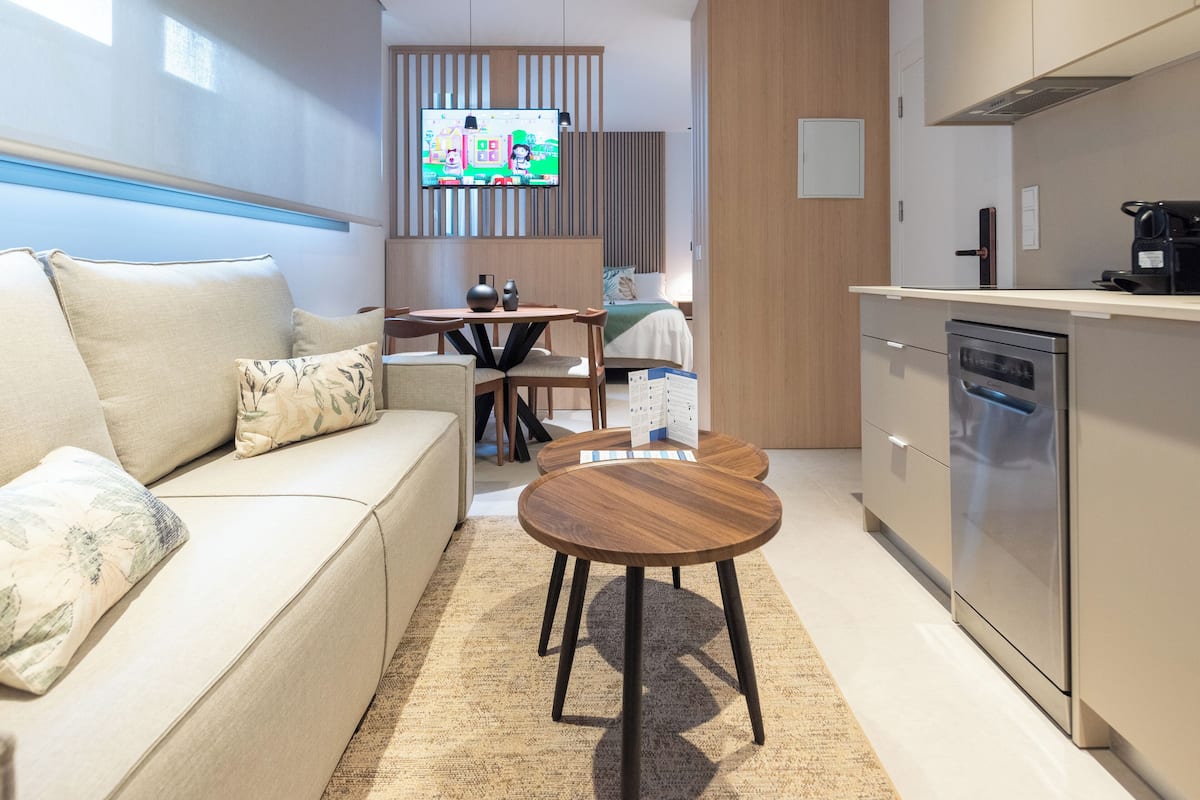 Basic Studio | Private kitchen | Fridge, microwave, stovetop, dishwasher