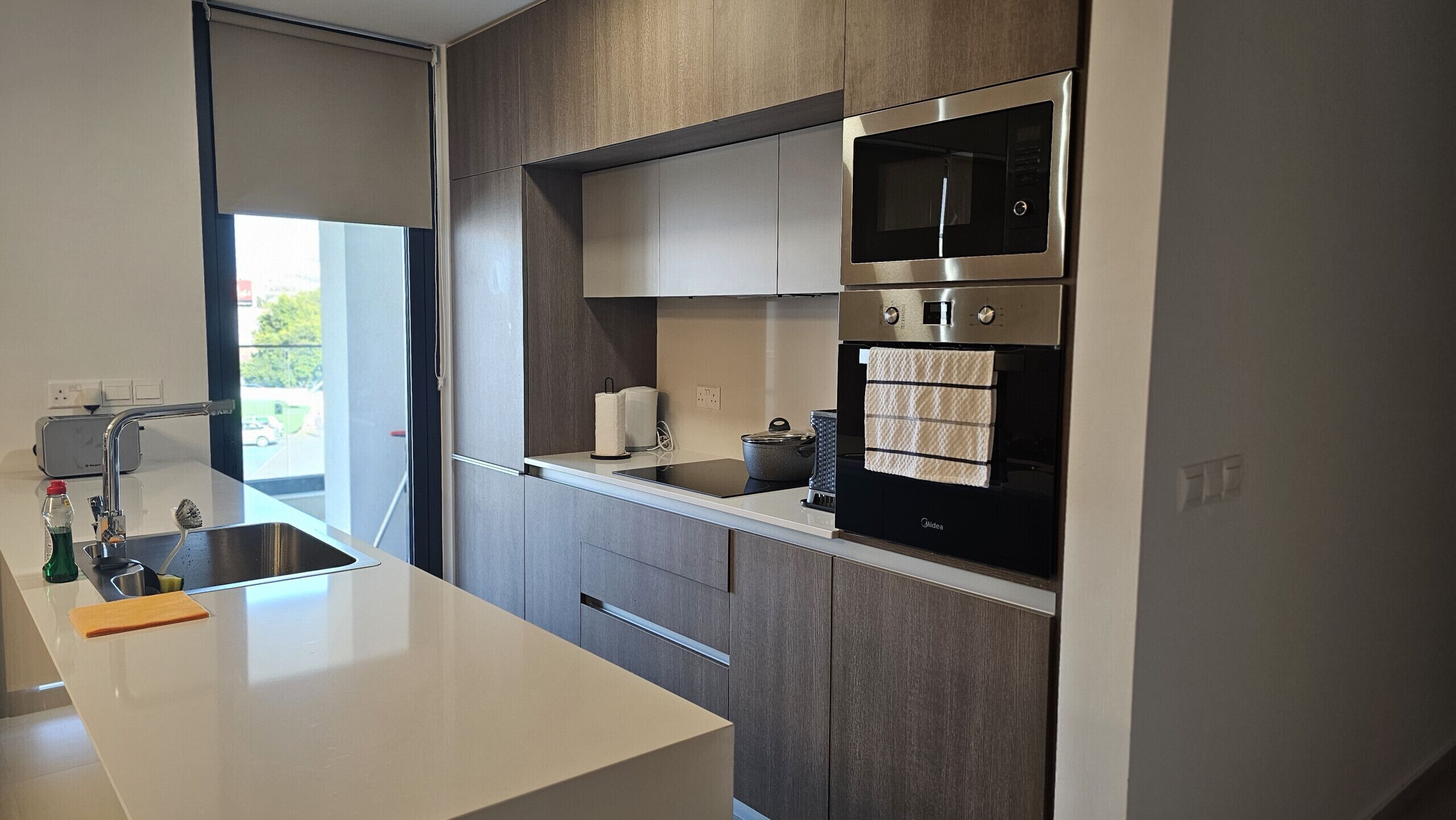 Fridge, microwave, oven, electric kettle