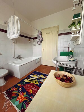 Hiustenkuivaaja, bidee, pyyhkeet, saippua