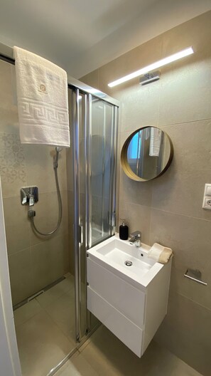 Douche, sèche-cheveux, serviettes fournies, papier toilette