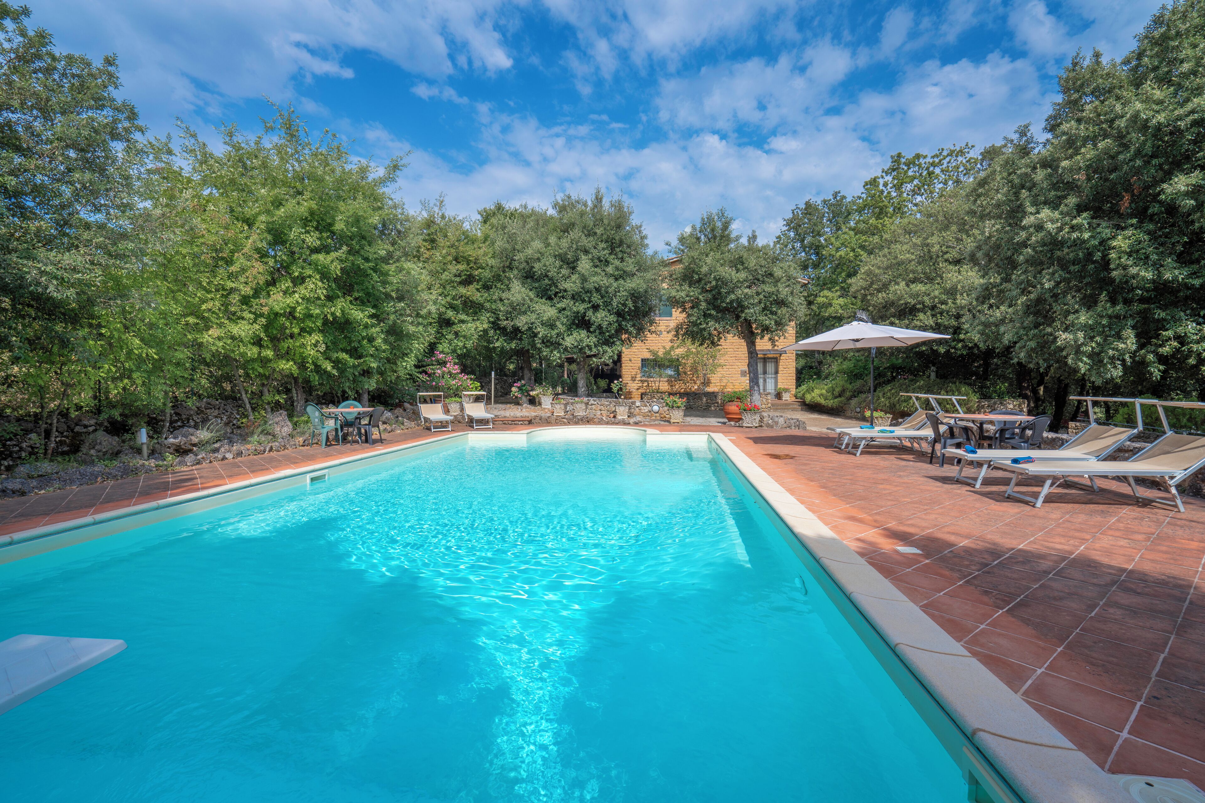 Seasonal outdoor pool, pool umbrellas, sun loungers