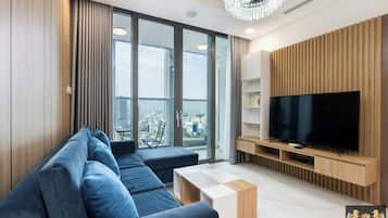 Design appartement, 2 slaapkamers, balkon, uitzicht op de stad | Luxe beddengoed, individueel gedecoreerd, individueel gemeubileerd