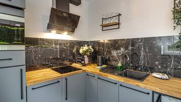 Comfort Apartment, 2 Bedrooms, Balcony | Private kitchen | Fridge, stovetop, electric kettle, cookware/dishes/utensils