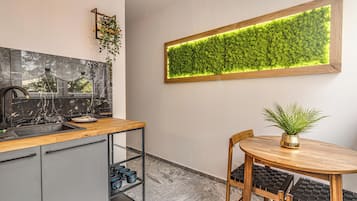 Comfort Apartment, 2 Bedrooms, Balcony | Private kitchen | Fridge, stovetop, electric kettle, cookware/dishes/utensils