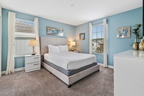 - Spend restful nights in the welcoming bedroom with a queen-sized bed and contemporary decor - Features smart TV, double windows for plenty of sunlight and fresh air - Decorated with unique art pieces that add character to the space - Disney near Resort 9BR Home Oasis w/ Pool (Kissimmee)