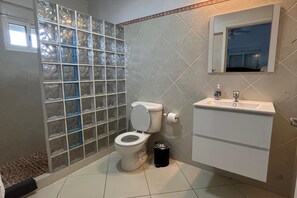 Apartment | Bathroom | Shower, hair dryer, towels, toilet paper