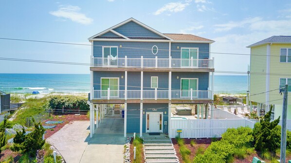 Exterior - Luxury Oceanfront Home: Private Pool, Elevator Access, Game Room & More! (Emerald Isle)