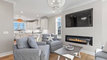 Smart TV, fireplace, video games, foosball