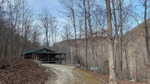 A rustic cabin with a green roof, surrounded by a forested area with a dirt path leading to it. - Cozy private Cabin Farm stay with WiFi in Irvine (Irvine)