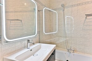 Hair dryer, towels, toilet paper