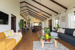 Smart TV, books, music library, stereo