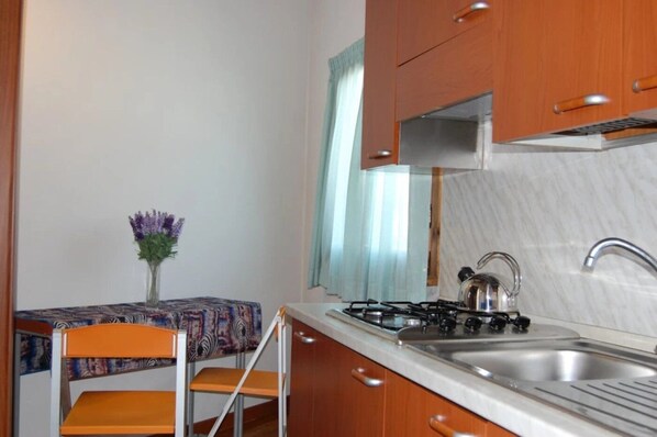 Fridge, microwave, stovetop