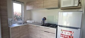 Fridge, microwave, stovetop