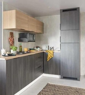 Fridge, microwave, stovetop