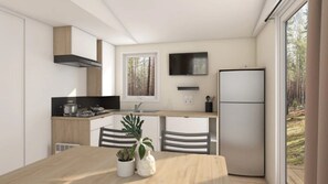 Fridge, microwave, stovetop
