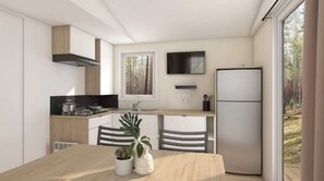 Fridge, microwave, stovetop