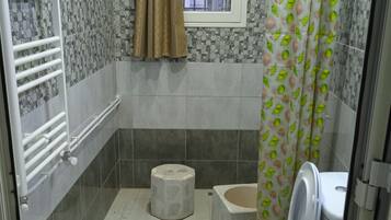 Secador de cabelo, toalhas de banho, sabonete, shampoo