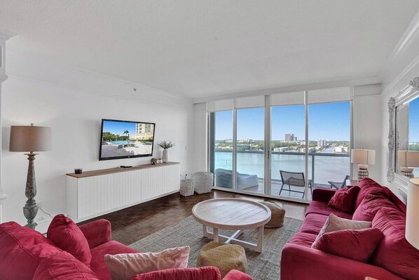 60-inch flat-screen TV with cable channels