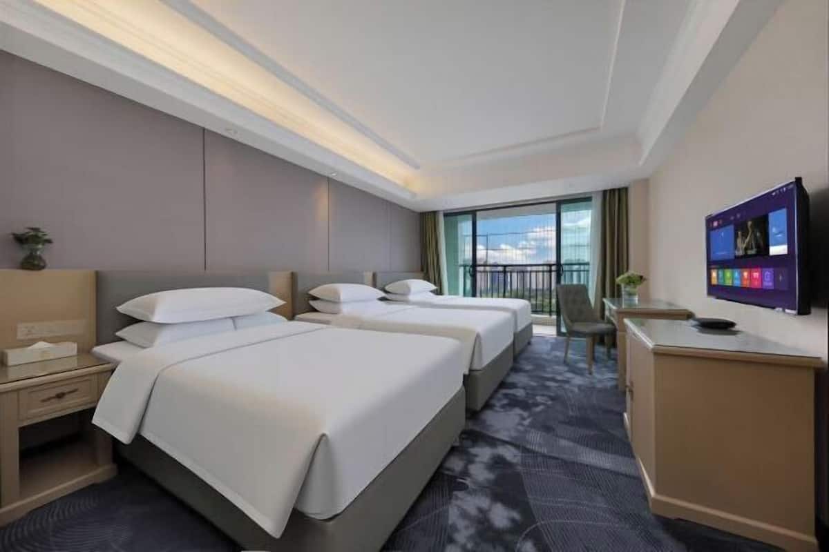 Desk, laptop workspace, blackout drapes, soundproofing