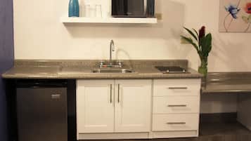 Estudio básico, no fumadores, cocina básica | Cocina privada | Frigorífico pequeño, microondas y utensilios de cocina