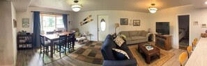Smart TV, fireplace, video library