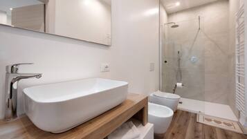 Regadera, secadora de cabello, toallas