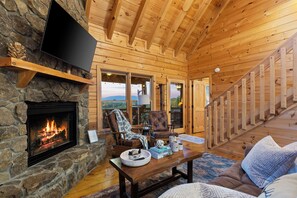 Smart TV, fireplace, foosball, books