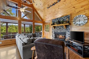TV, fireplace - Mountain Views~ Hot Tub&Pool Table~ FirePit~ Games (Epworth)