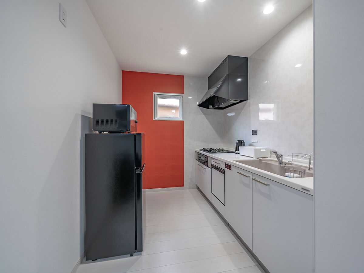 Apartment | Private kitchen | Full-size fridge, microwave, stovetop, electric kettle