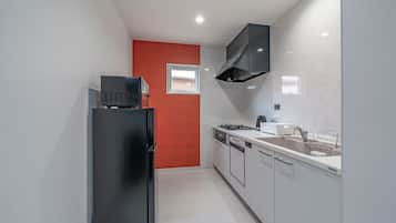 Apartment | Private kitchen | Full-size fridge, microwave, stovetop, electric kettle