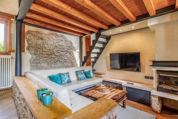 TV, fireplace