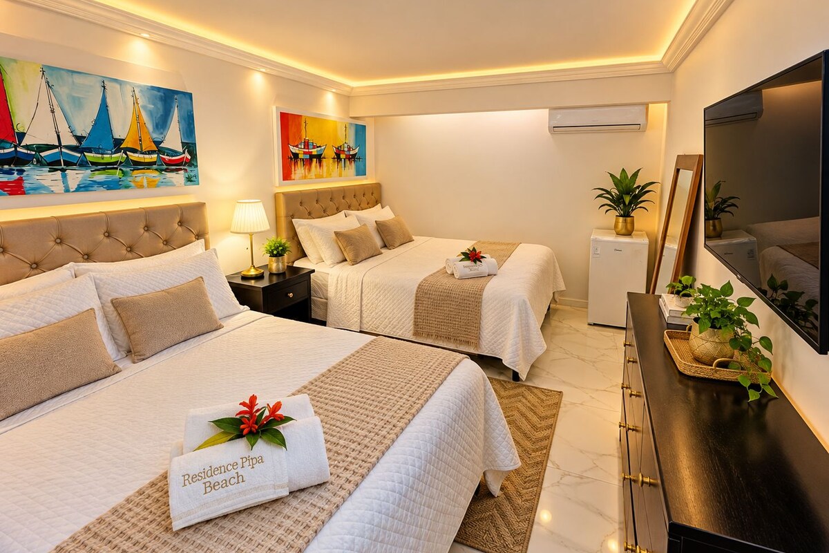 Deluxe Quadruple Room, Courtyard View | Premium bedding, minibar, in-room safe, WiFi (free)