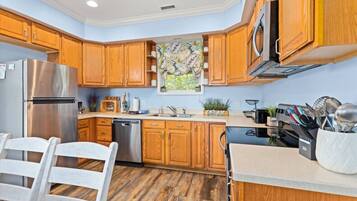 Fridge, microwave, oven, dishwasher