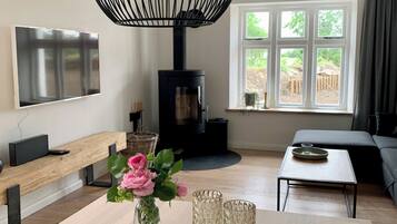 Fernseher, Kamin, Tischfußball, Tischtennisplatte