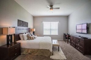 3 bedrooms, desk, iron/ironing board, travel cot