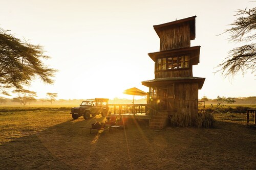 Unique 2-story tower with 360° wildlife views and stargazing showers.