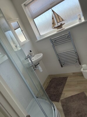 Shower, hair dryer, toilet paper