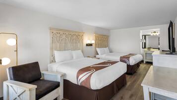 Premium bedding, down duvets, memory-foam beds, desk