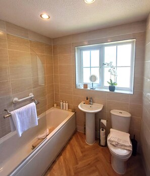 Secadora de cabello, toallas, jabón, shampoo 