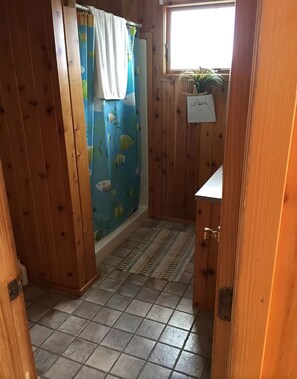 Shower, hair dryer, towels, soap - Davis Park, pet-friendly 4-bedroom house; AC w/ full views of both Bay and Ocean (Patchogue)