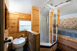 Shower, towels, soap, shampoo