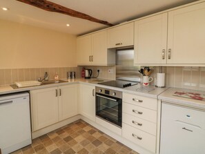 Fridge, dishwasher, cookware/dishes/utensils