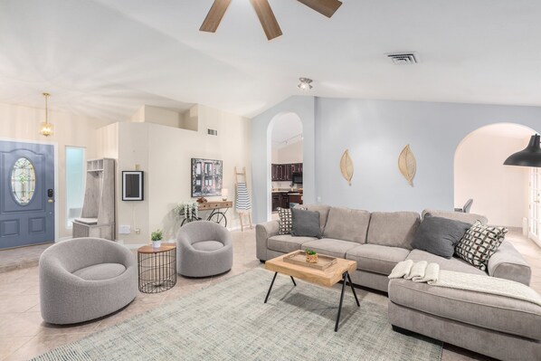 獨棟房屋, 多張床, 可使用泳池, 山景 (Brentrup Tempe) | 起居區 | 壁爐