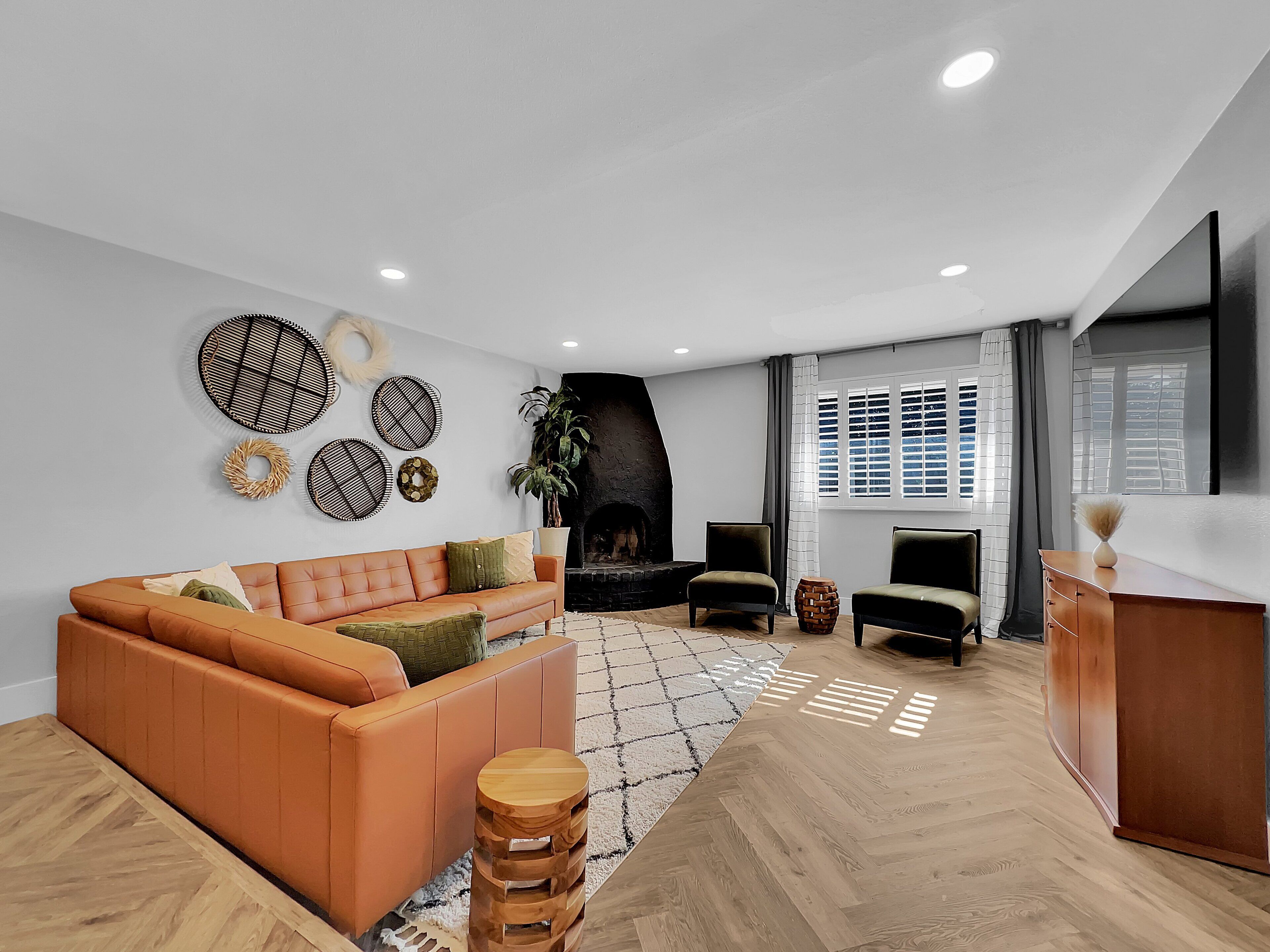 Huis, Meerdere bedden, terras, uitzicht op de stad (Los Lagos Mesa) | Woonruimte | Een open haard