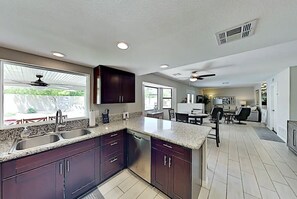 Fridge, microwave, oven, stovetop - Luxe Retreat | Backyard Oasis (Palm Springs)