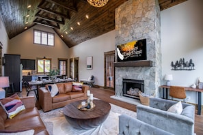 TV, fireplace, foosball