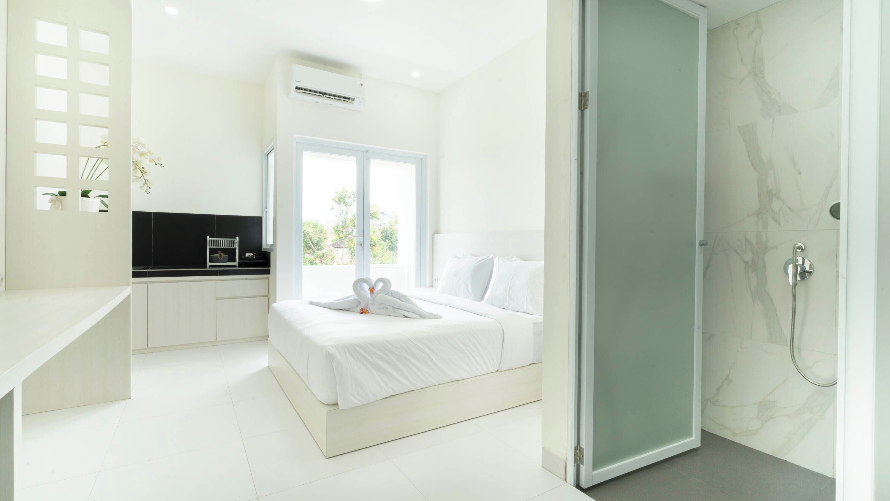 Deluxe-Apartment, Kochnische | Ausblick vom Zimmer